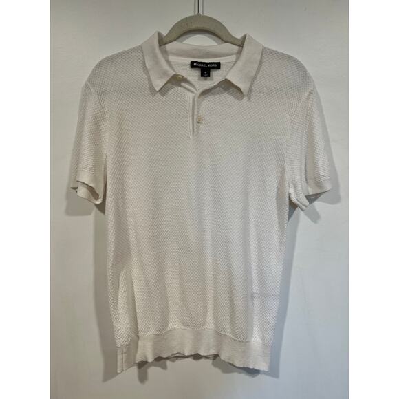 Michael Kors Men’s Linen Cotton Minimalist Summer Polo Shirt Medium White - Picture 2 of 7